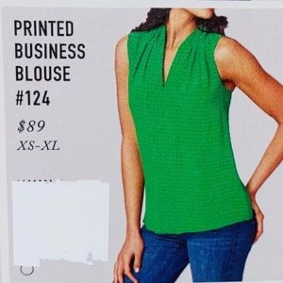 CAbi #124 Printed Business Blouse in Kelly Green - Picture 10 of 16